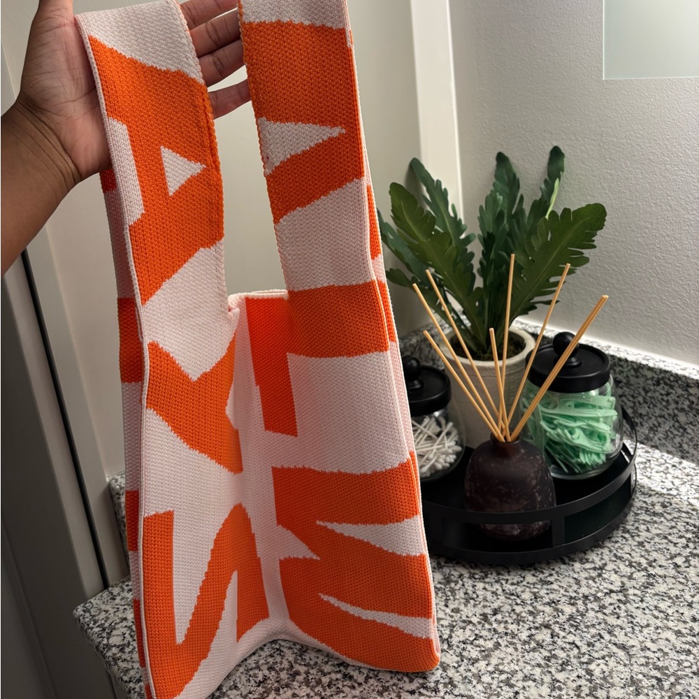 Orange and White Knit Tote Bag